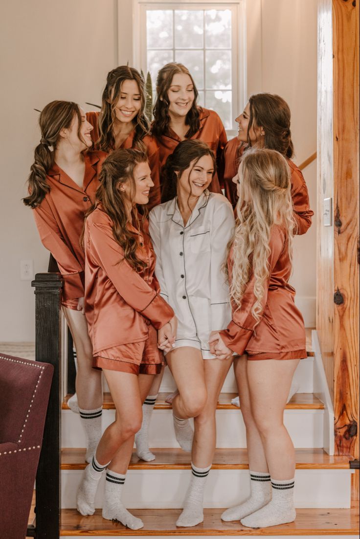 Long-sleeve satin short set (Burnt Orange)