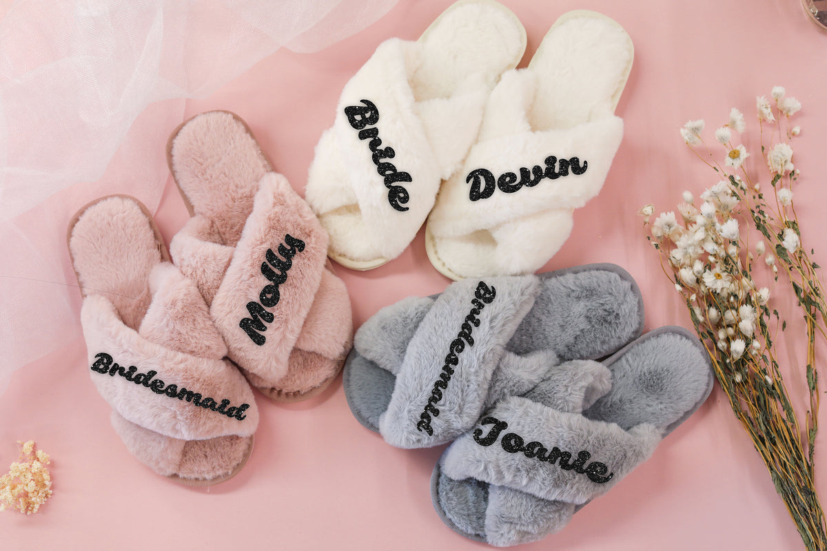 Personalized Fluffy Slippers (Black)