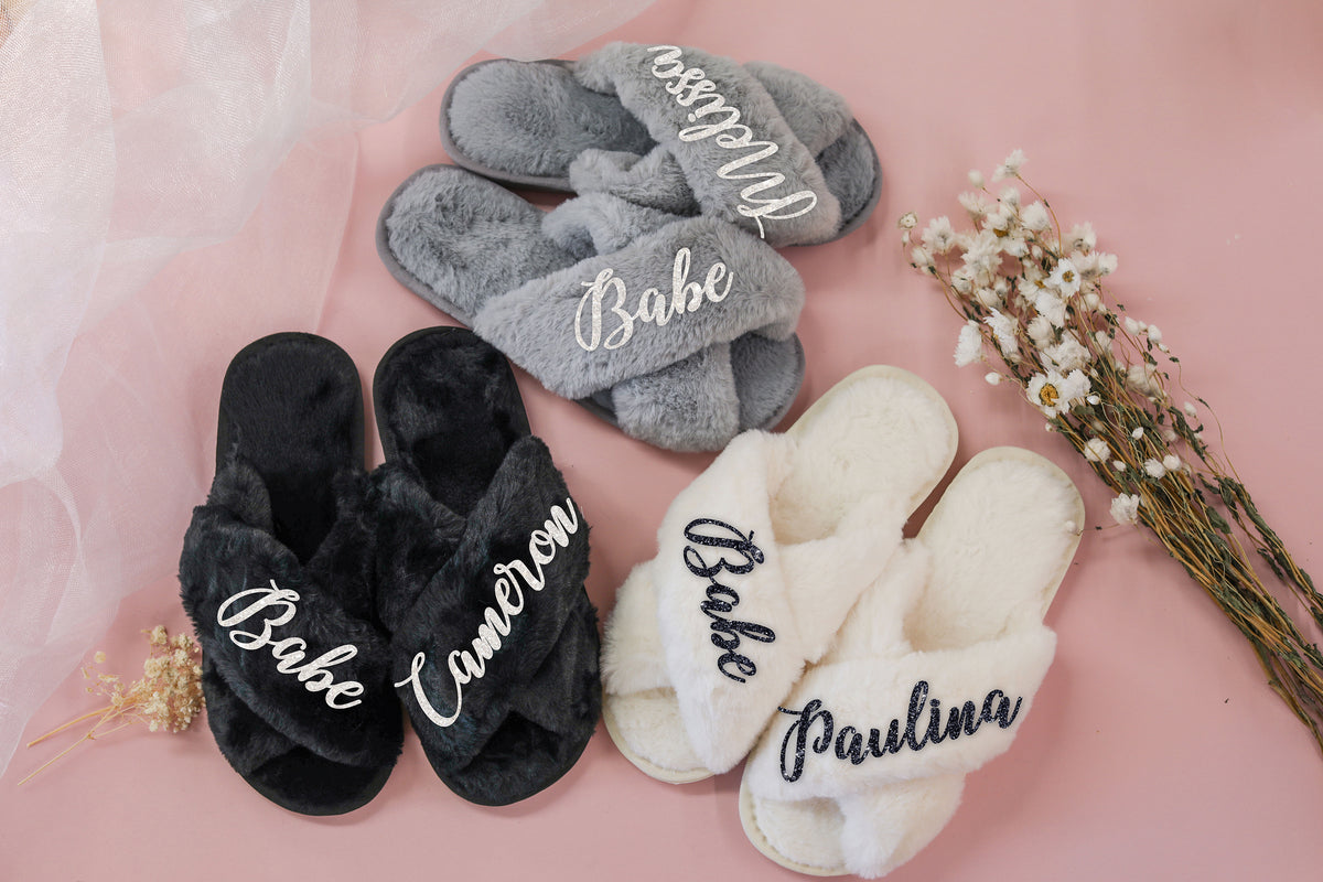Personalized Fluffy Slippers (Black)