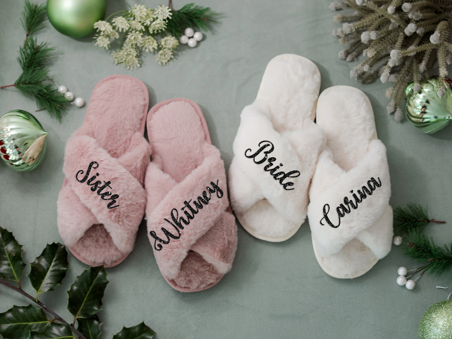 Personalized Fluffy Slippers (Blush)