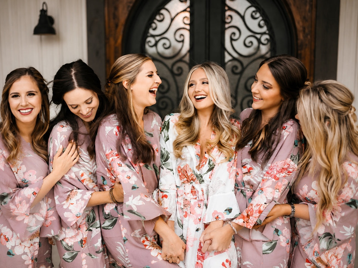Cotton Rayon Floral Robe (White)