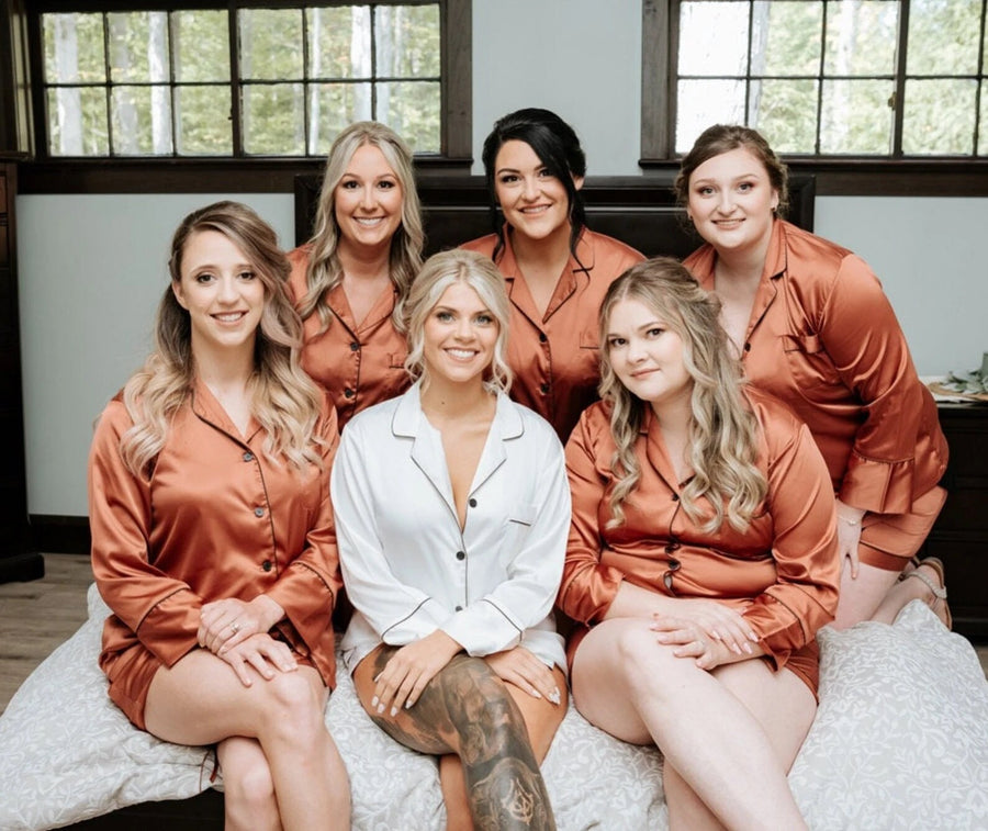 Long-sleeve satin short set (Burnt Orange)