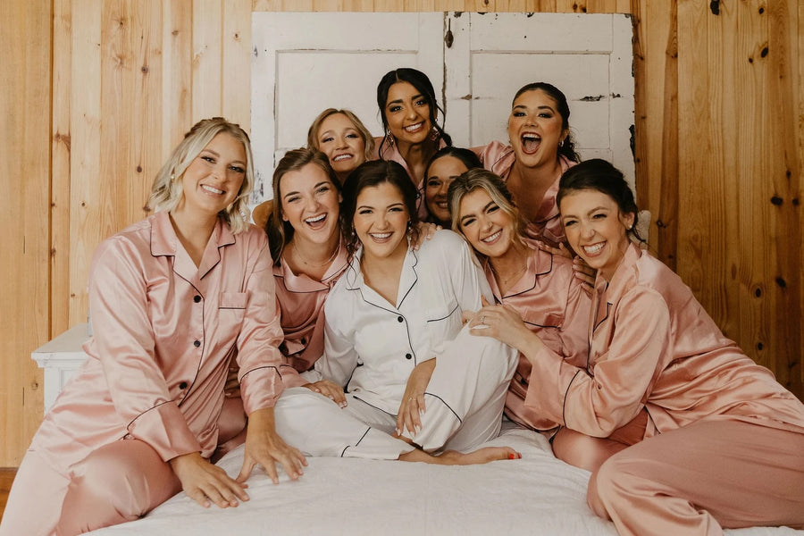 Long-sleeve satin pajama set (Dusty Rose)