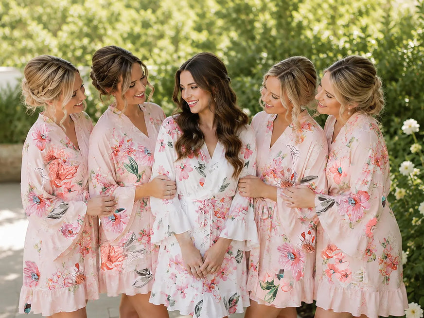 Cotton Rayon Floral Robe (White)