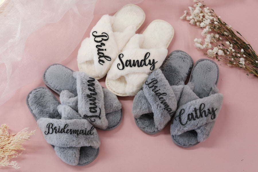 Personalized Fluffy Slippers (Gray)