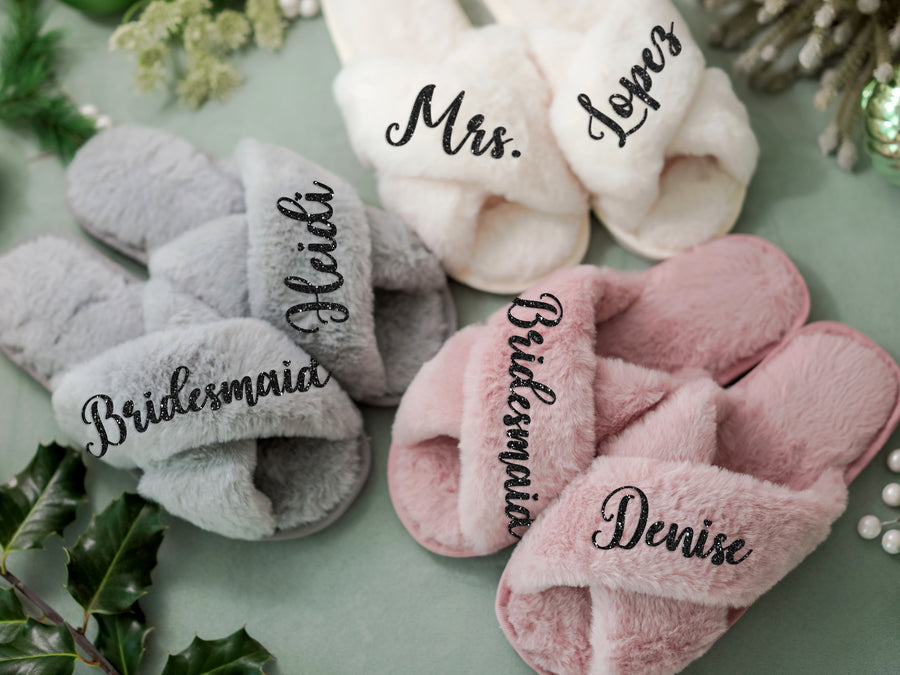 Personalized Fluffy Slippers (Gray)