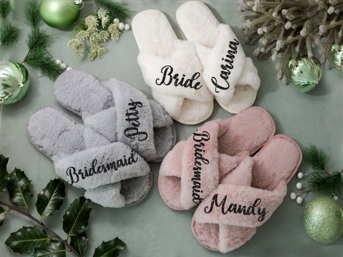 Personalized Fluffy Slippers (Black)