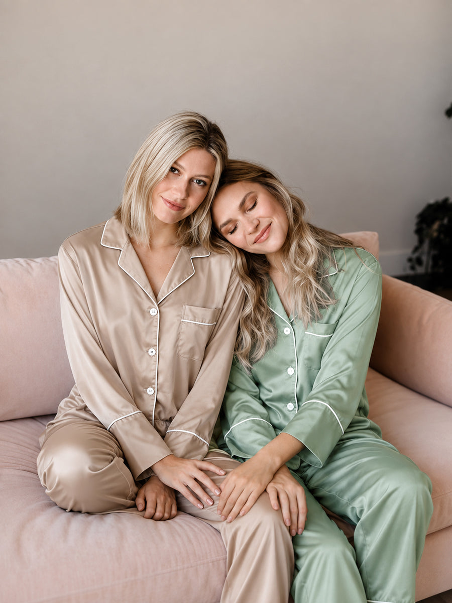 Long-sleeve satin pajama set (Clay)