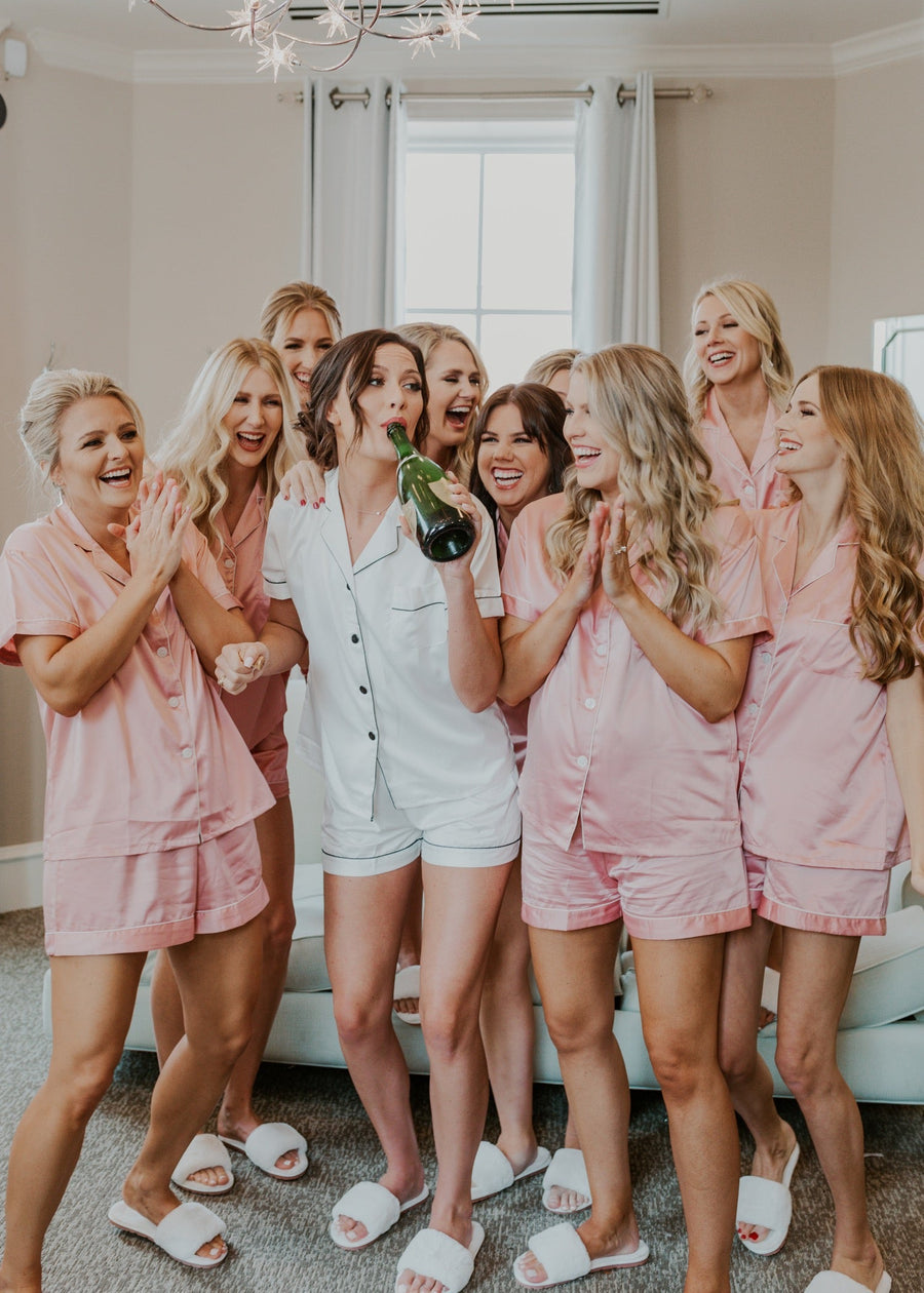 Short-sleeve satin pajama set (Dusty Rose)
