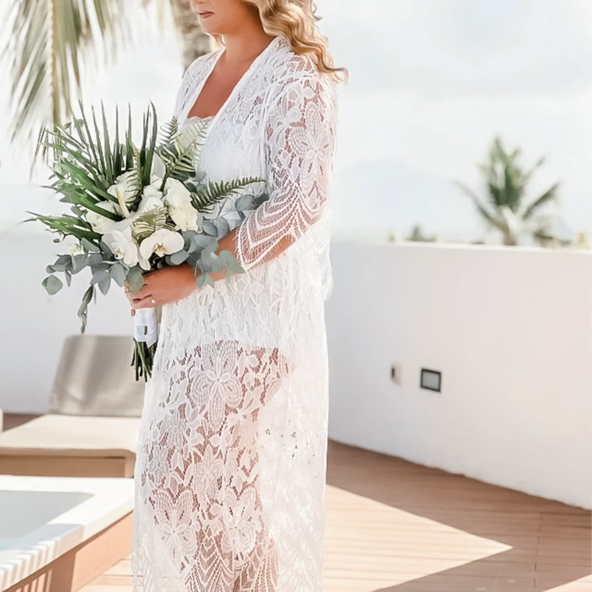 Long Bridal Lace Robe