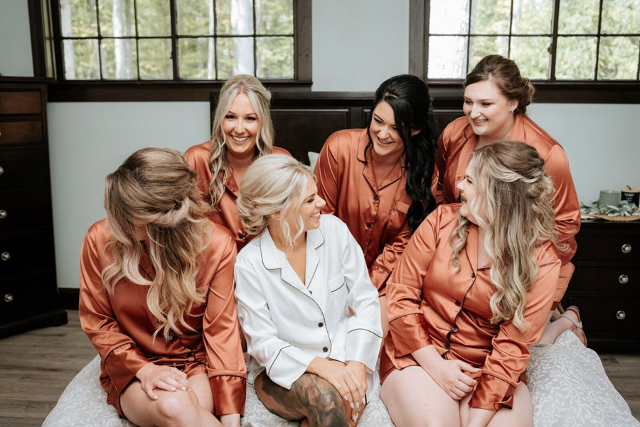Long-sleeve satin short set (Burnt Orange)