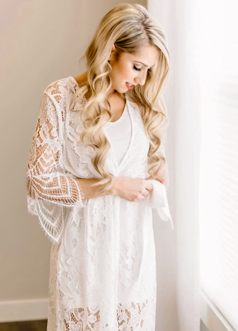 Long Bridal Lace Robe